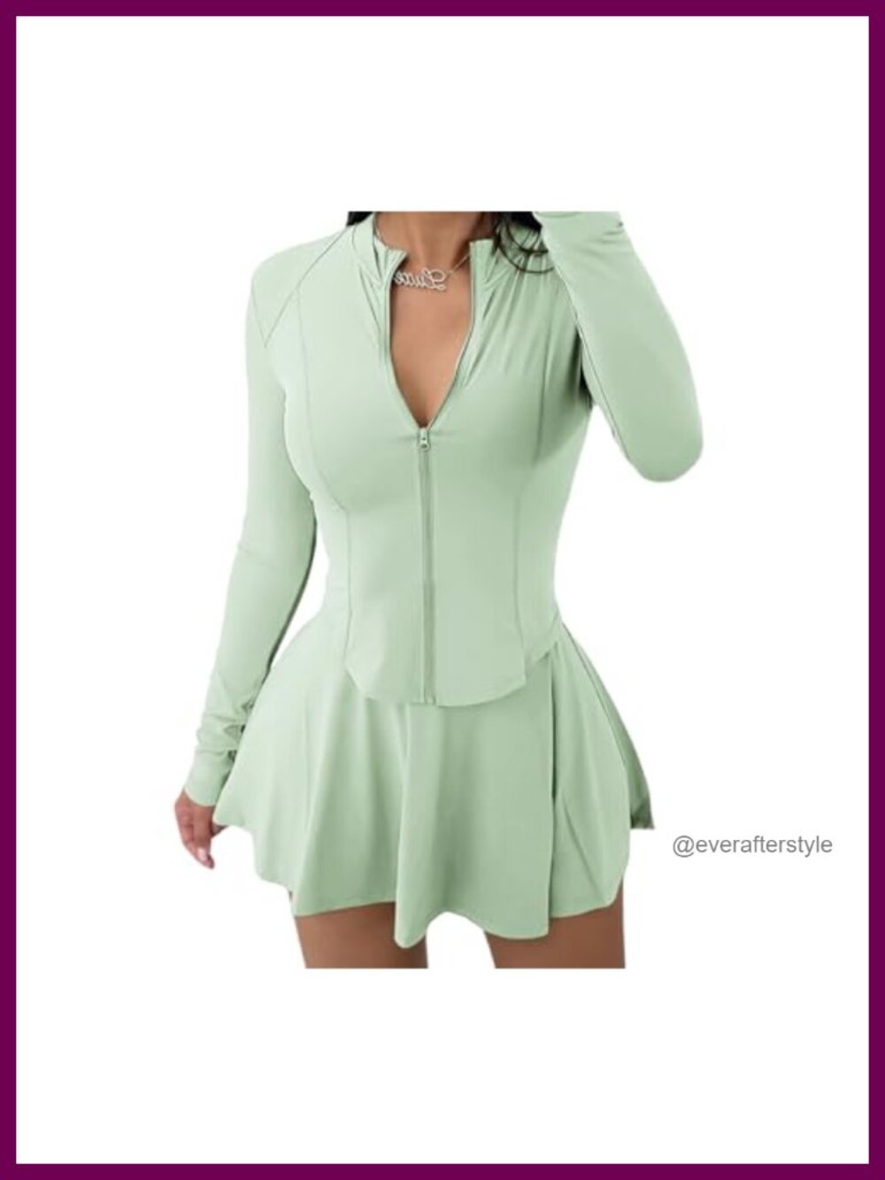 Women 2 Piece Outfit Long Sleeve Zip Workout Jacket Pleated Mini Skirt Set